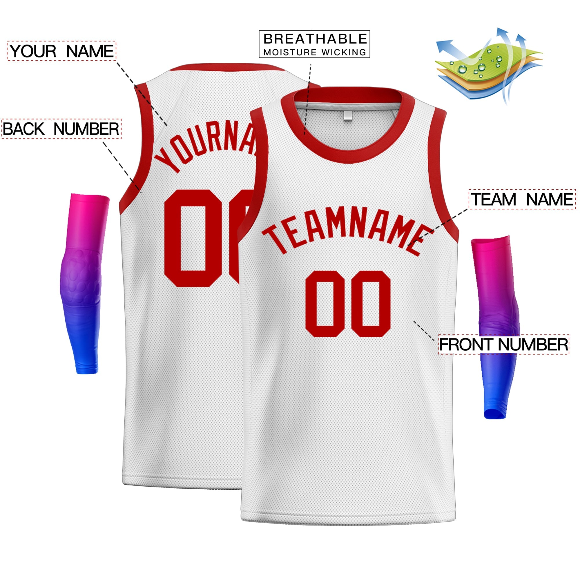 Custom White Red Classic Tops Men Casual Basketball Jersey