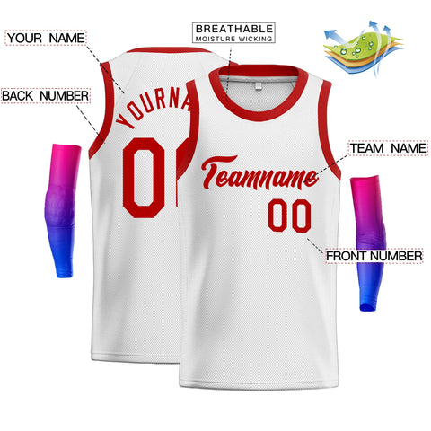 Custom White Red Classic Tops Men Casual Basketball Jersey