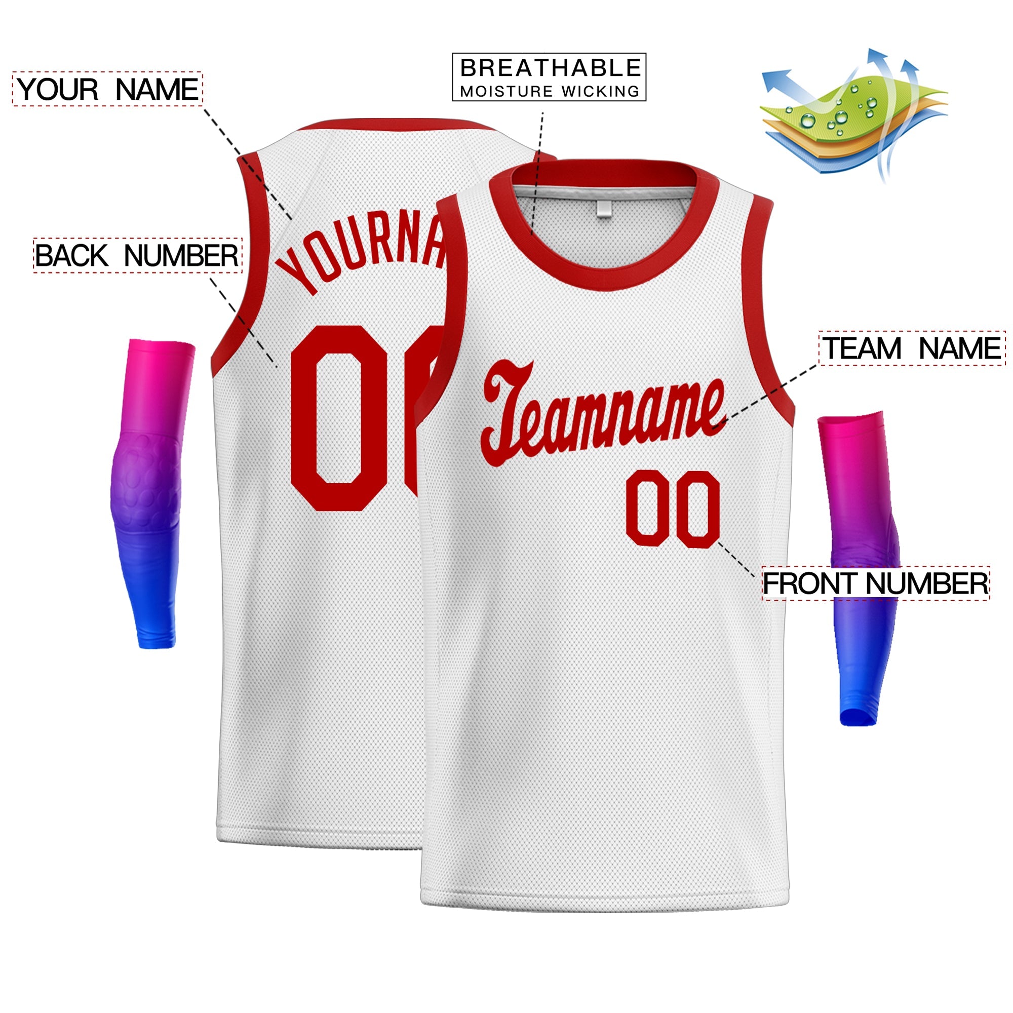 Custom White Red Classic Tops Men/Boy Athletic Basketball Jersey