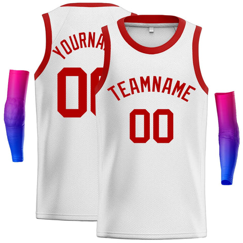 Custom White Red Classic Tops Men Casual Basketball Jersey