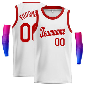 Custom White Red Classic Tops Men/Boy Athletic Basketball Jersey