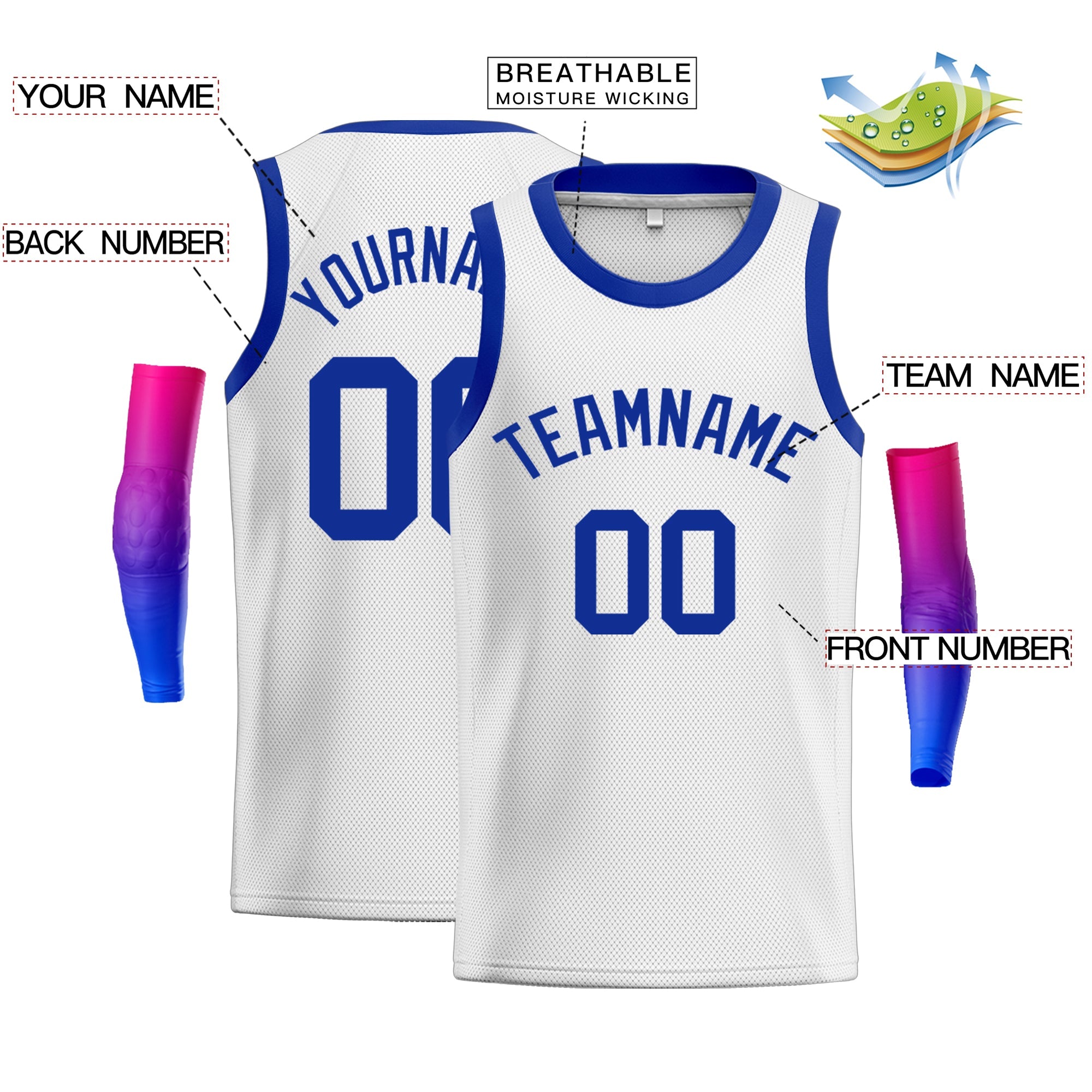 Custom White-Royal Classic Tops Men/Boy Basketball Jersey