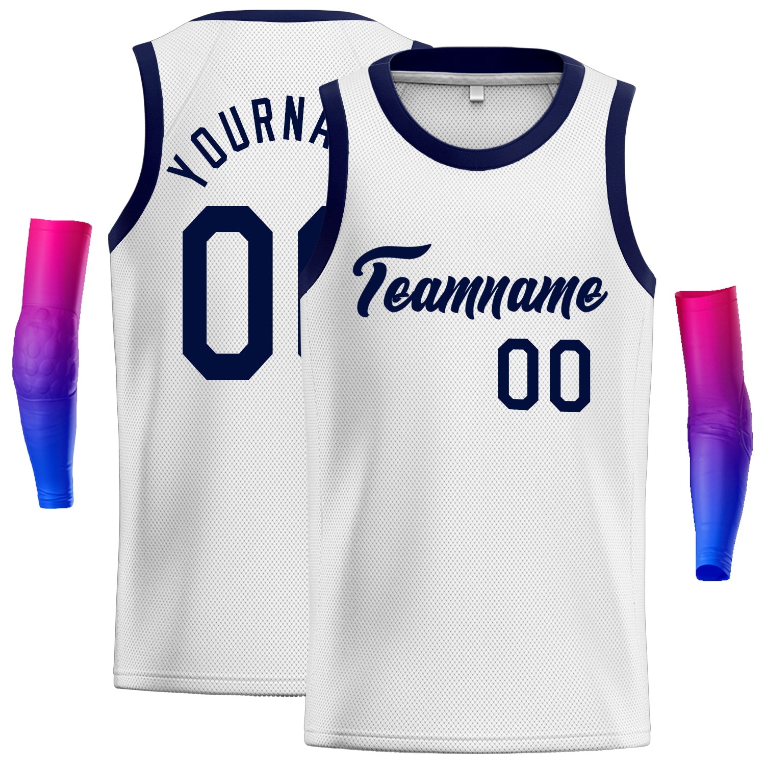 Maillot de basket-ball authentique, personnalisé, blanc, marine, classique, hauts