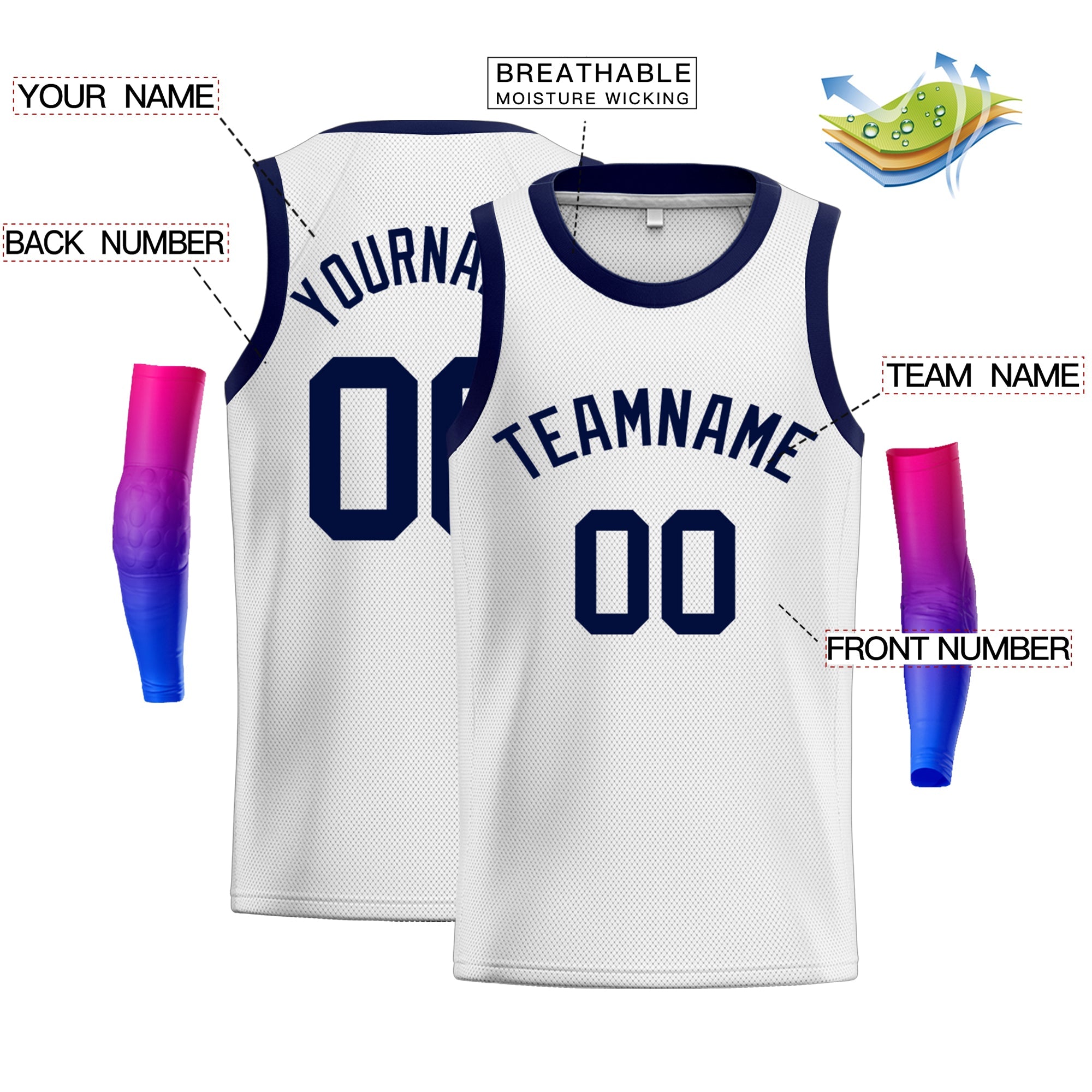 Custom White Navy Classic Tops Athletic Casual Basketball Jersey