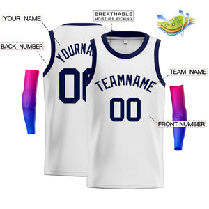 Custom White Navy Classic Tops Athletic Casual Basketball Jersey