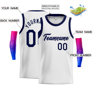 Maillot de basket-ball authentique, personnalisé, blanc, marine, classique, hauts