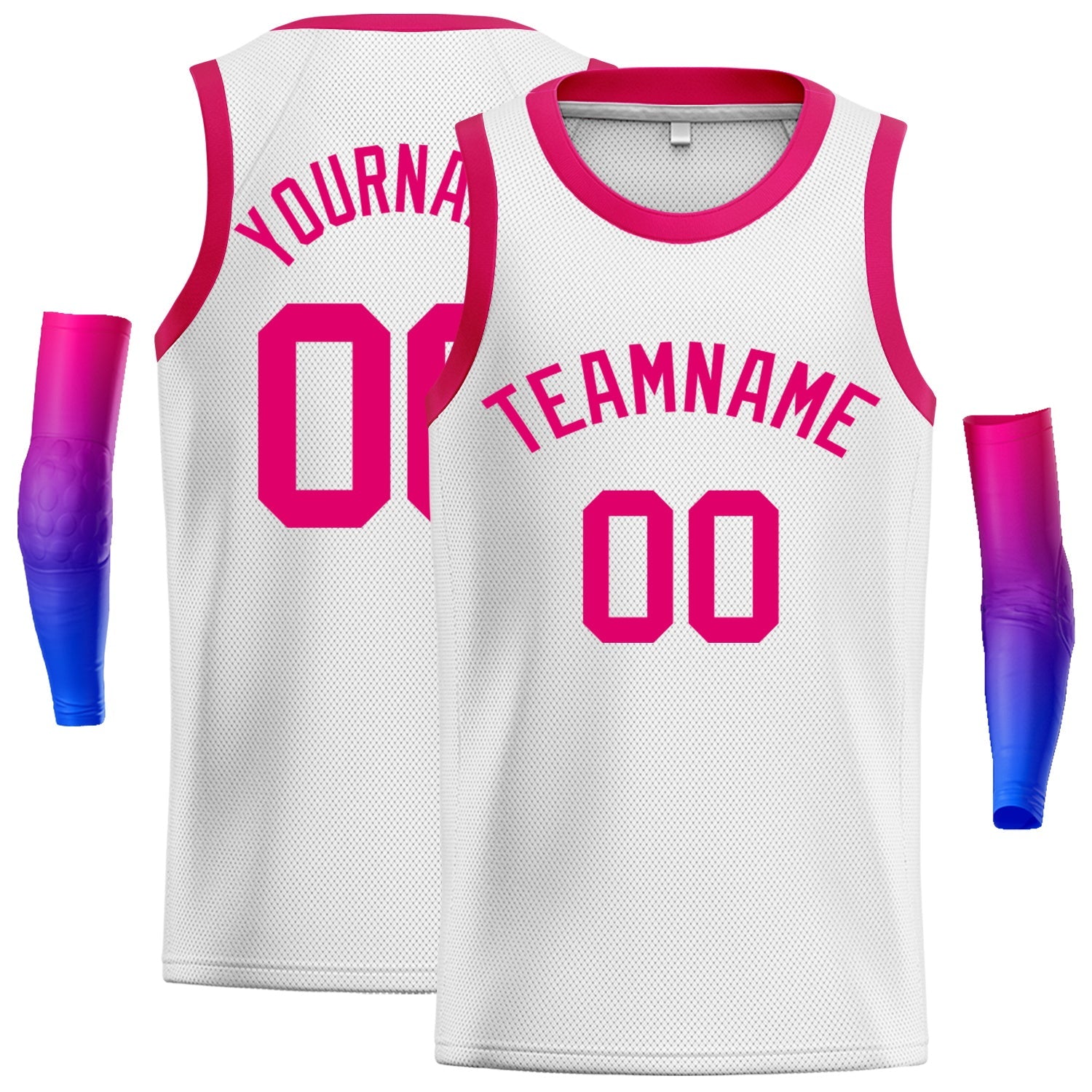 Custom White PinkClassic Tops Mesh Basketball Jersey