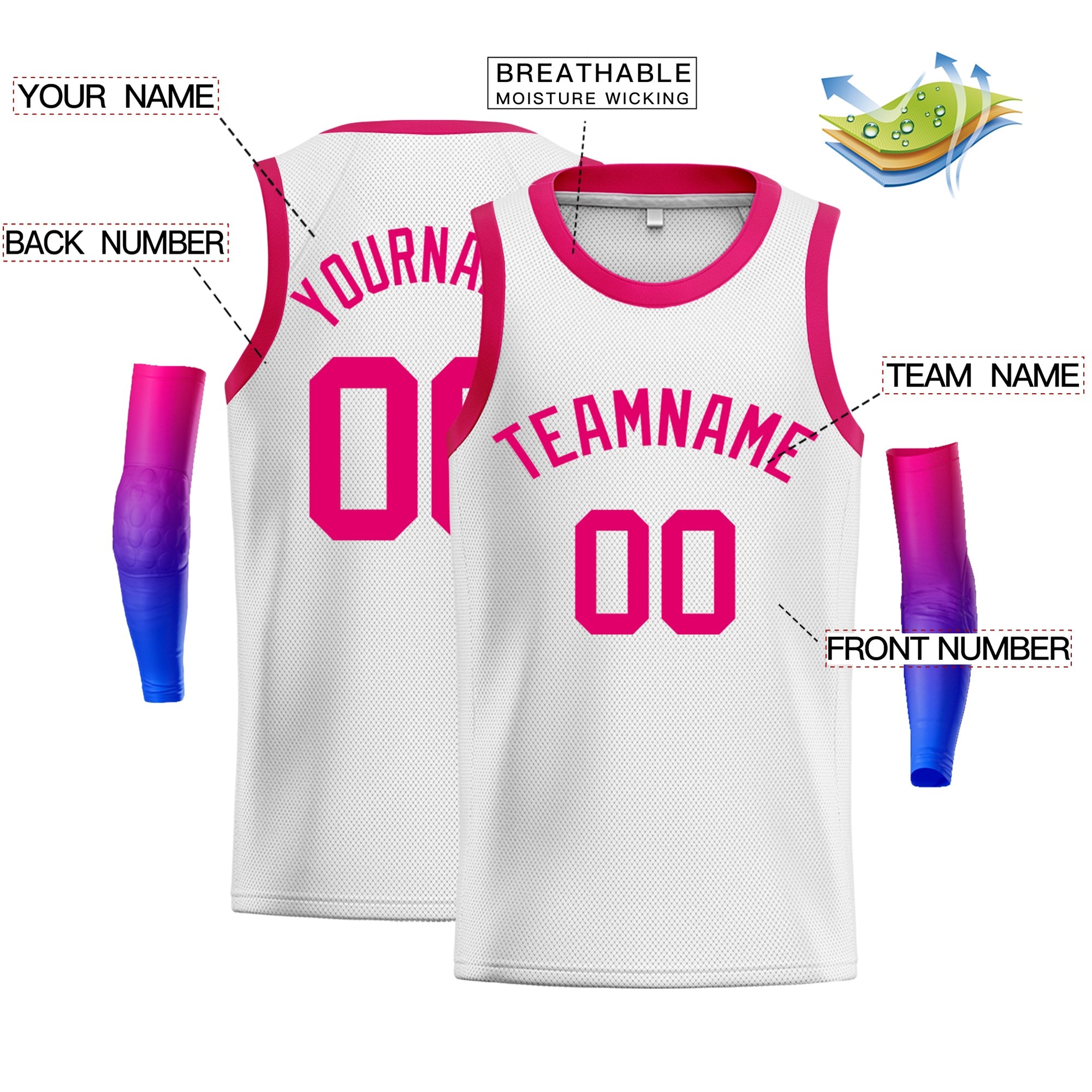 Custom White PinkClassic Tops Mesh Basketball Jersey