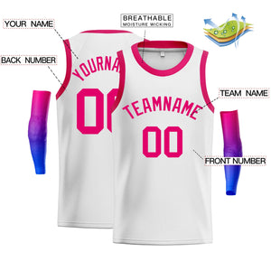 Custom White PinkClassic Tops Mesh Basketball Jersey