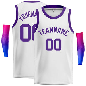 Maillot de basket-ball décontracté pour hommes, haut classique violet blanc personnalisé