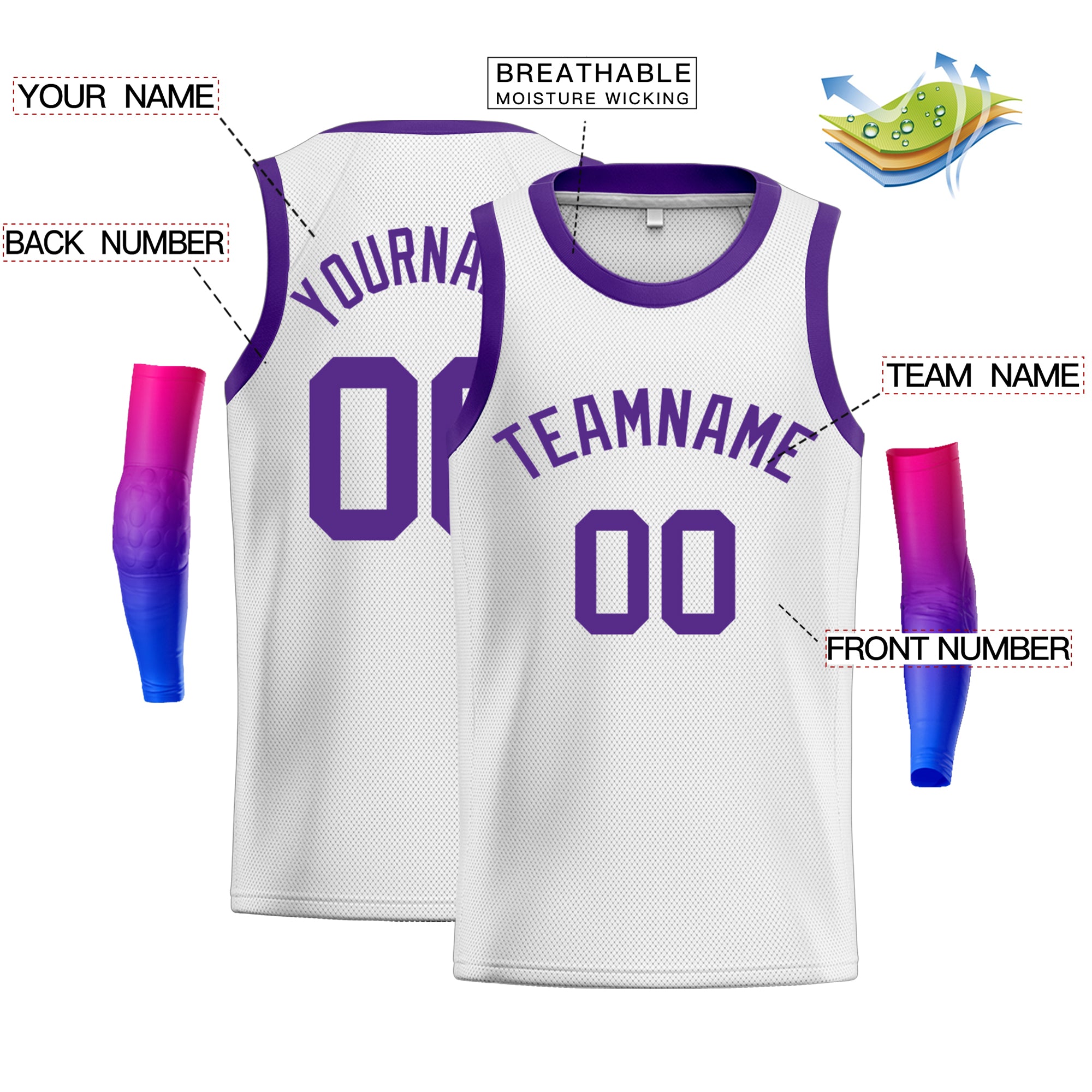 Custom White Purple Classic Tops Men Casual Basketball Jersey