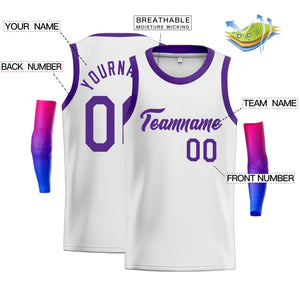 Custom White Purple Classic Tops Men Casual Basketball Jersey