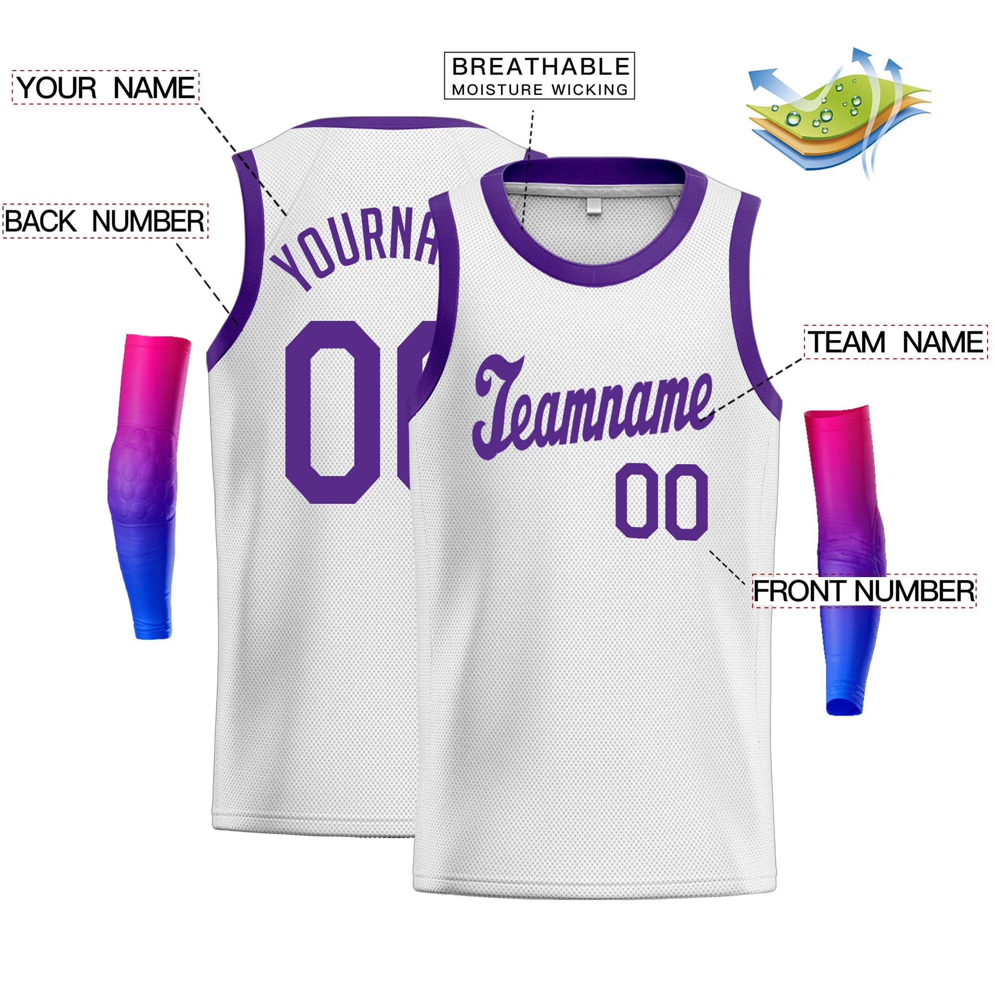 Custom White Purple Classic Tops Athletic Casual Basketball Jersey