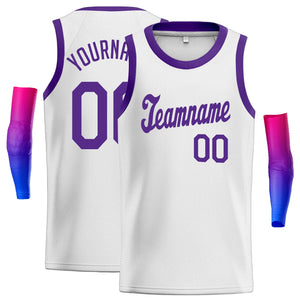 Maillot de basket-ball décontracté, personnalisé, blanc, violet, classique, athlétique