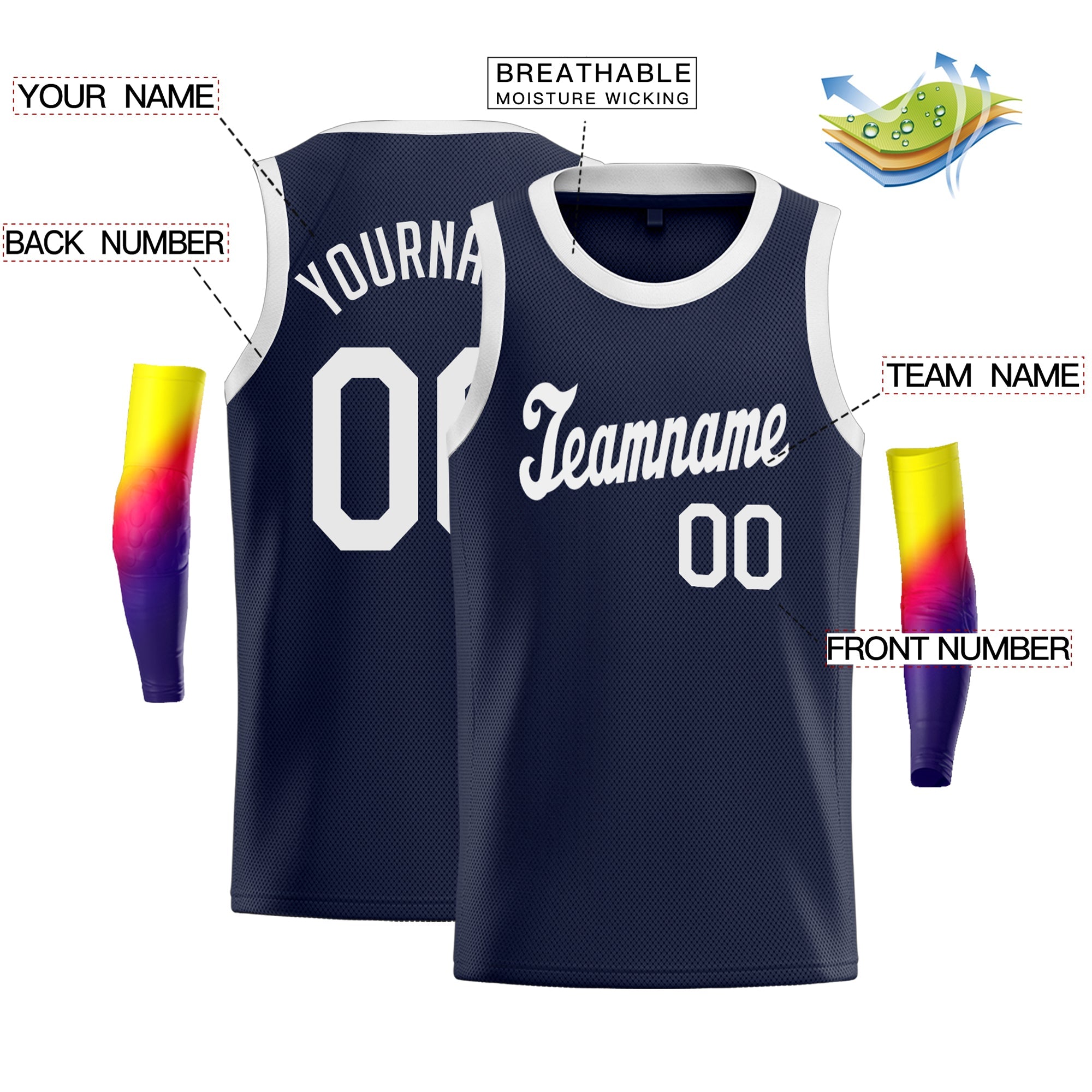 Custom Navy White Classic Tops Sportswear Fashion Basketball Jersey