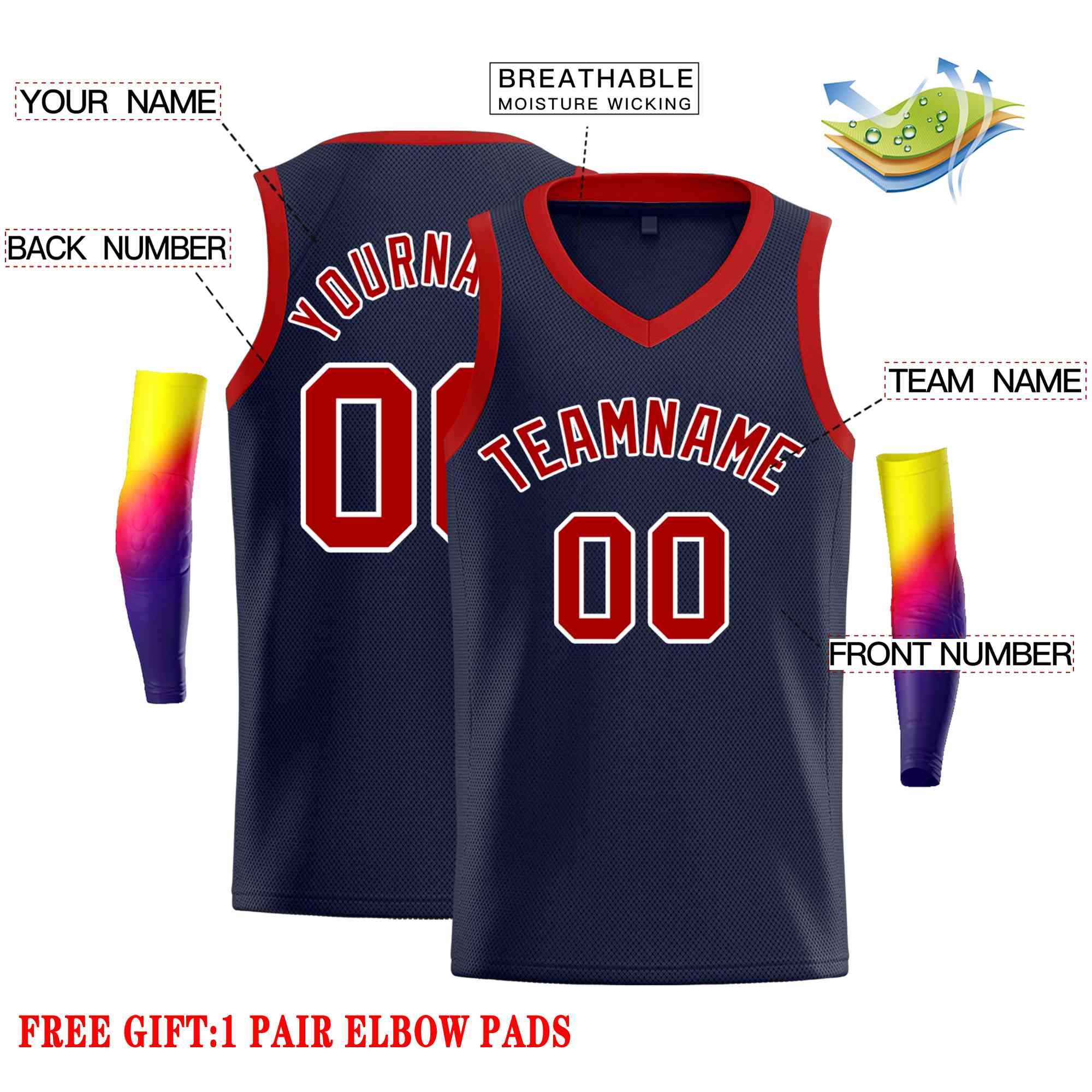 Custom Navy Red-White Classic Tops Men Casual Basketball Jersey