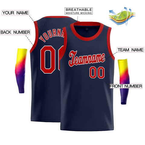 Custom Navy Red-White Classic Tops Game Basketball Jersey