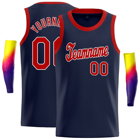 Custom Navy Red-White Classic Tops Game Basketball Jersey
