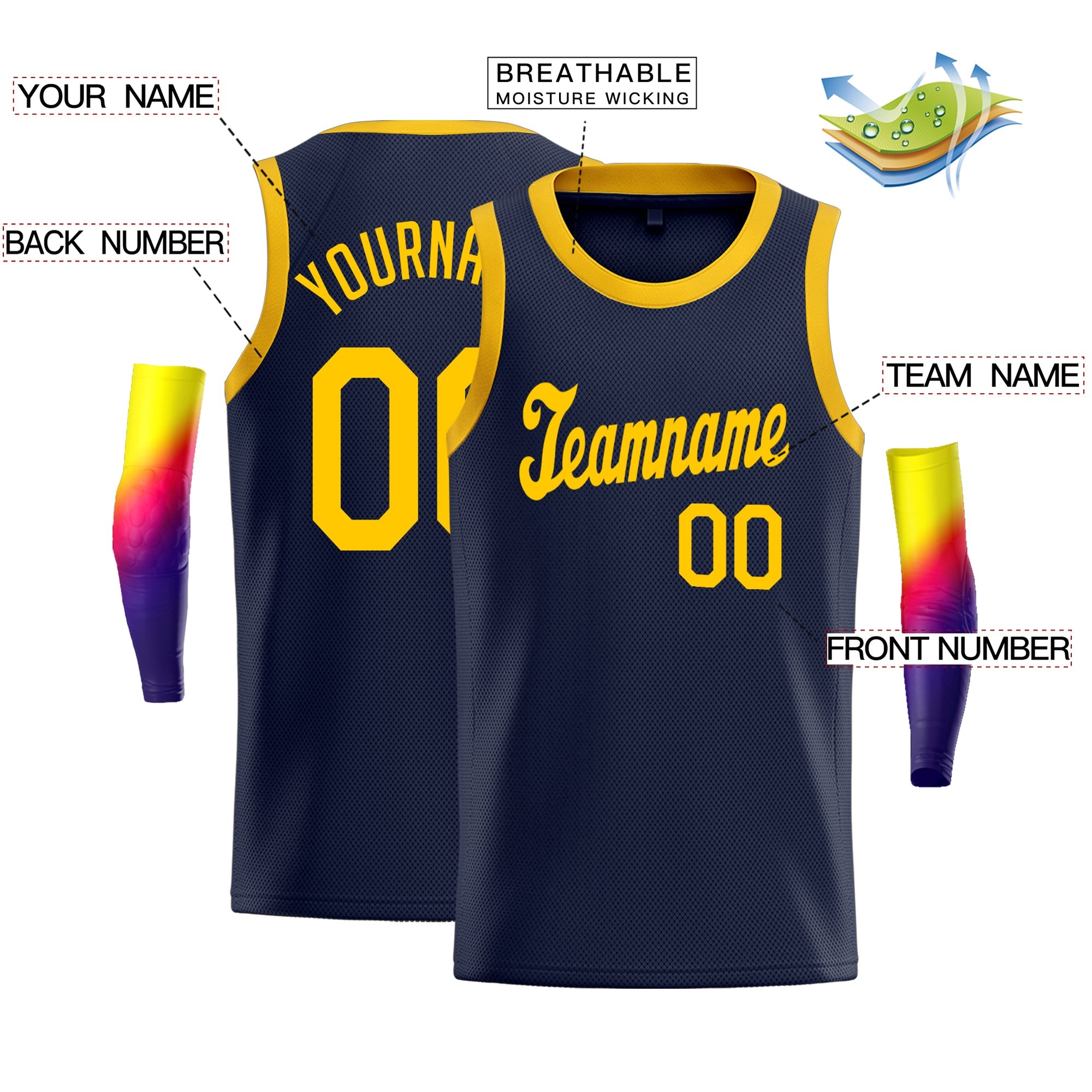 Maillot de basket-ball classique jaune marine personnalisé Gmae