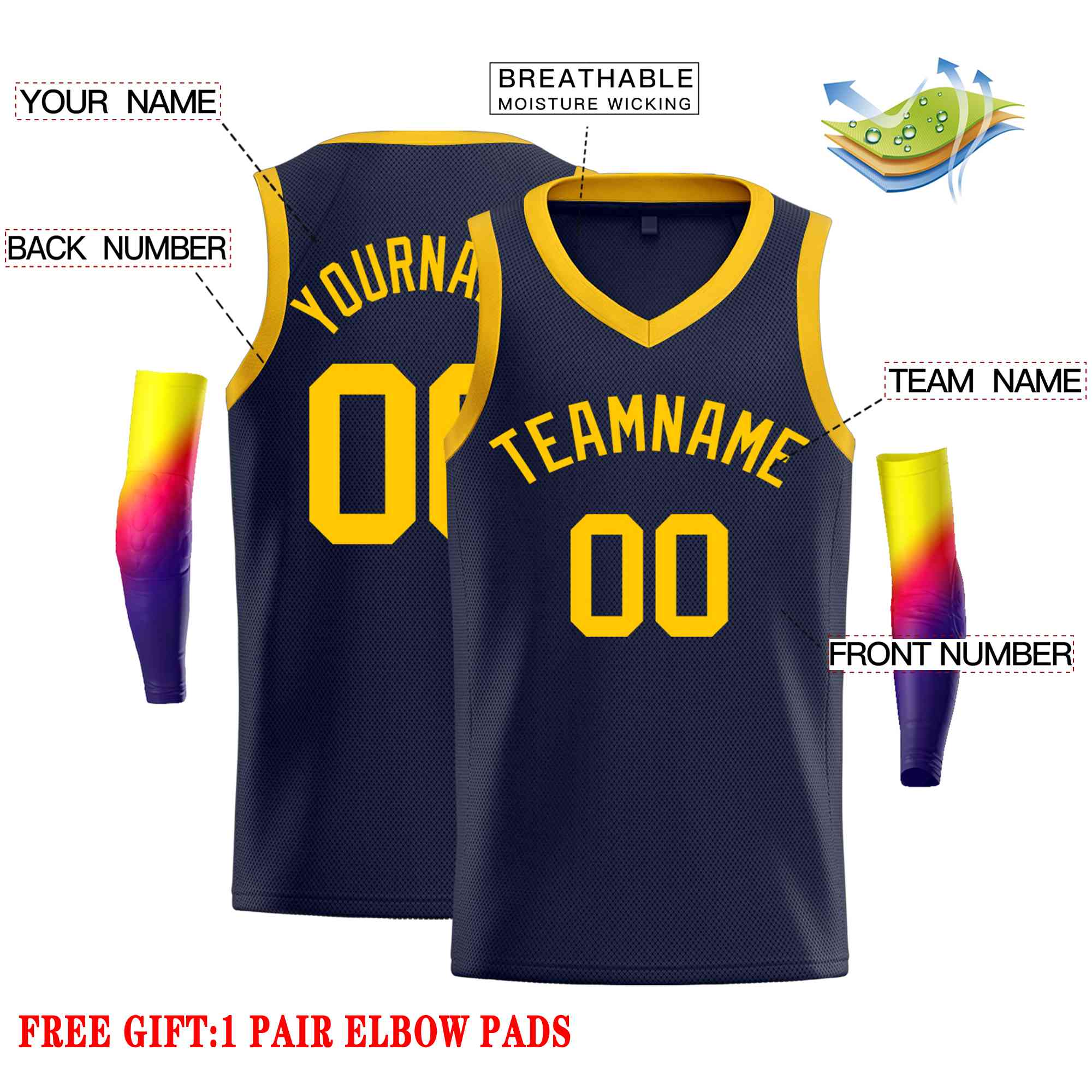 Custom Navy Yellow-Classic Tops Men Casual Basketball Jersey