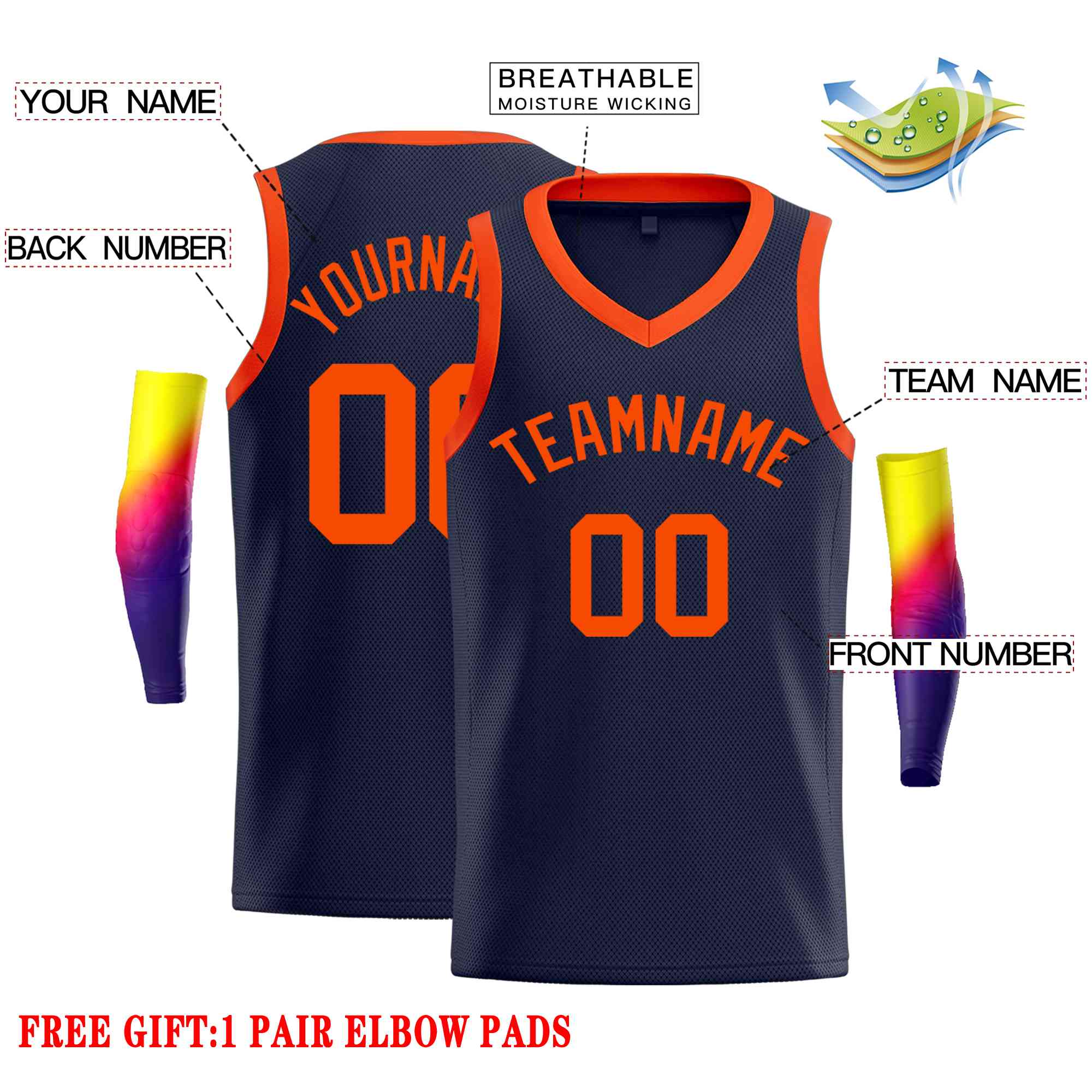 Custom Navy Orange-Classic Tops Men Casual Basketball Jersey