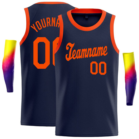 Custom Navy Orange Classic Tops Sportwear Basketball Jersey