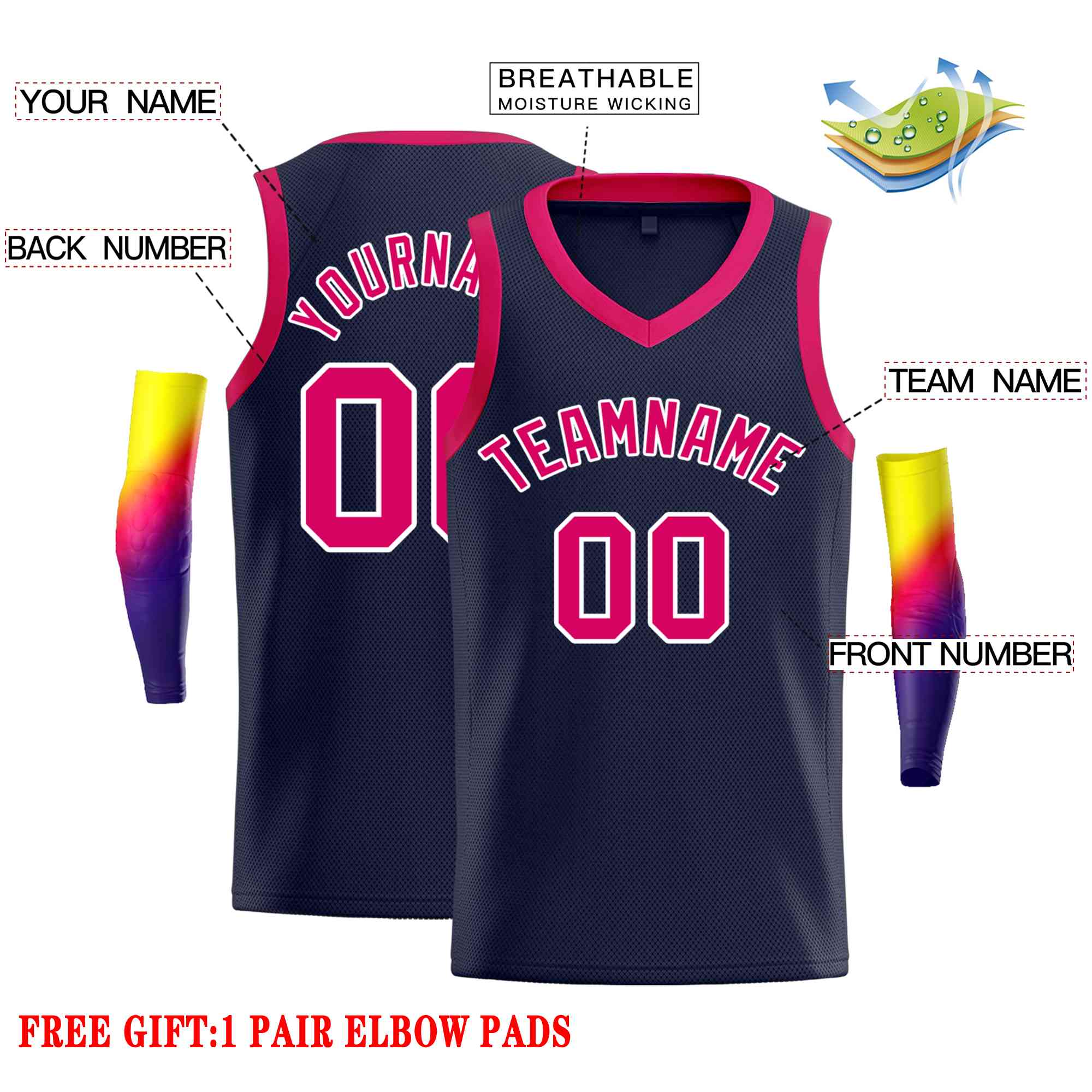 Custom Navy Pink-White Classic Tops Men Casual Basketball Jersey