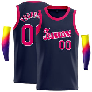 Custom Navy Pink-White Classic Tops Shirt Basketball Jersey