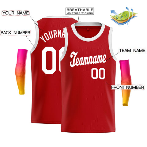 Custom  Red White Classic Tops Men/Boy Athletic Basketball Jersey