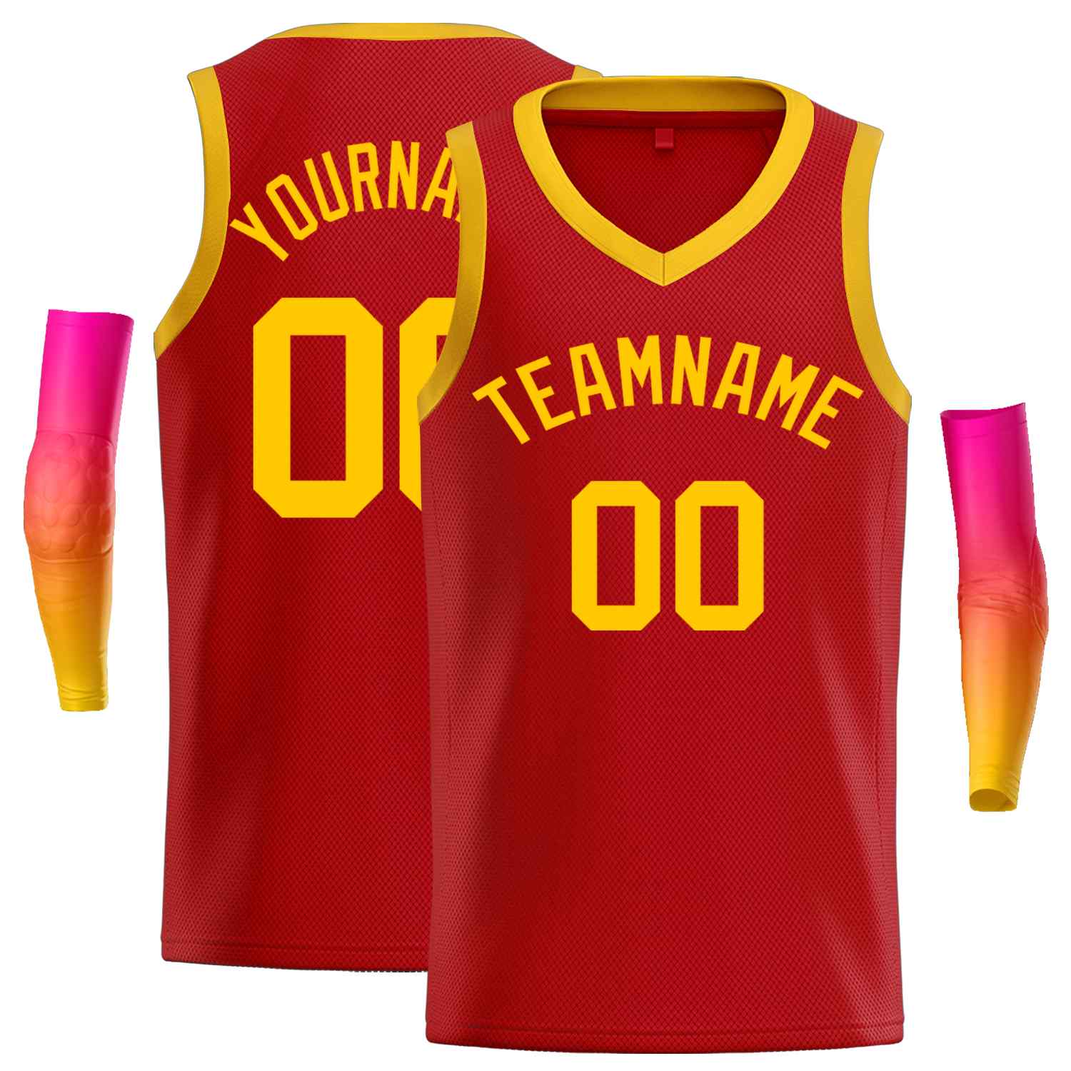 Maillot de basket-ball décontracté pour hommes, haut classique rouge jaune personnalisé