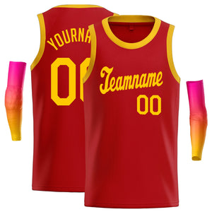 Maillot de basket-ball de sport en maille, haut classique rouge-jaune doré personnalisé