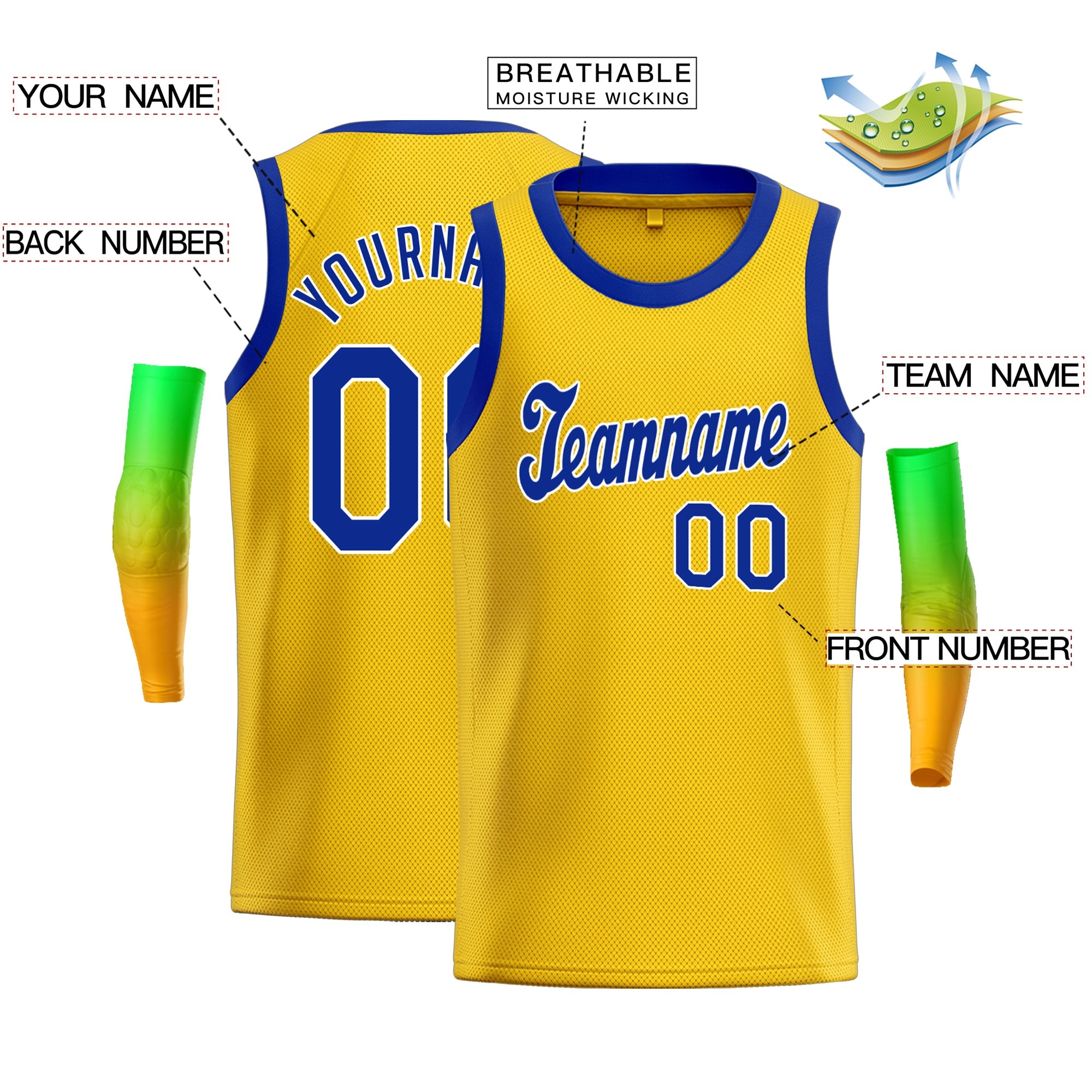 Maillot de basket-ball classique jaune Royal-blanc personnalisé pour hommes/garçon