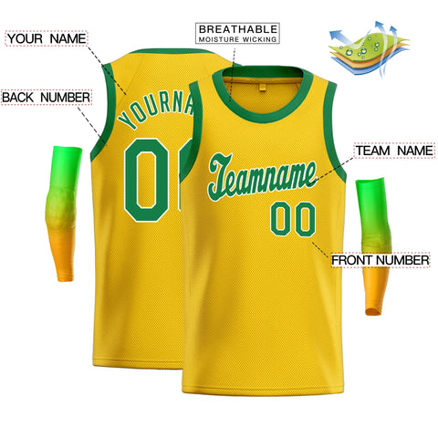 Custom Yellow Green-White Classic Tops Athletic Basketball Jersey