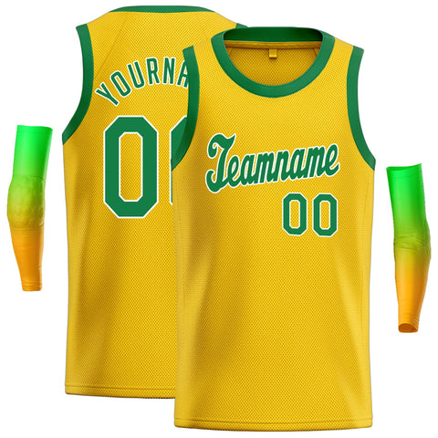 Custom Yellow Green-White Classic Tops Athletic Basketball Jersey
