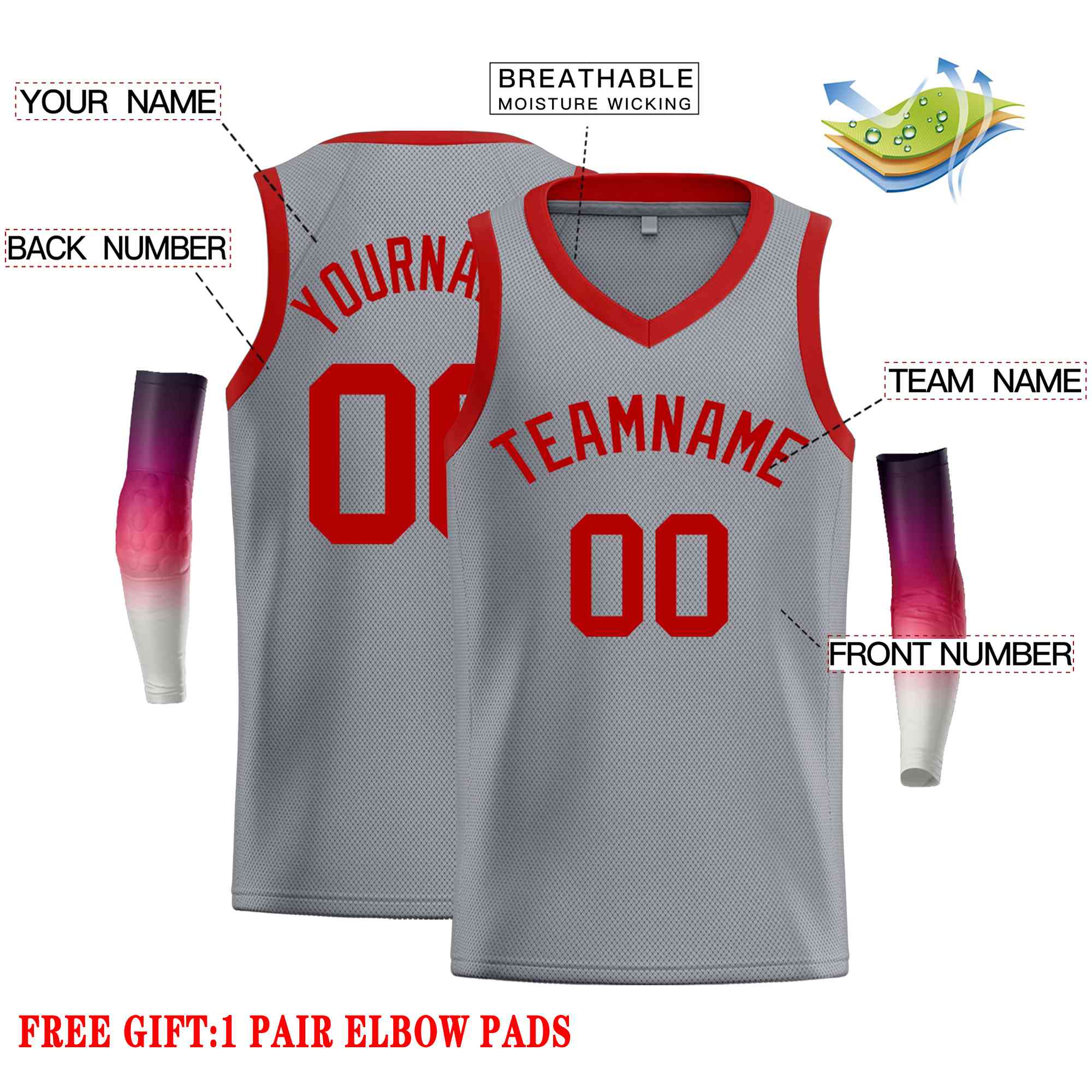 Custom Dark Gray Red-Classic Tops Men Casual Basketball Jersey