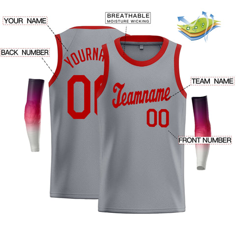 Custom Gray Red Classic Tops Athletic Casual Basketball Jersey