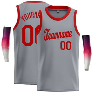 Custom Gray Red Classic Tops Athletic Casual Basketball Jersey