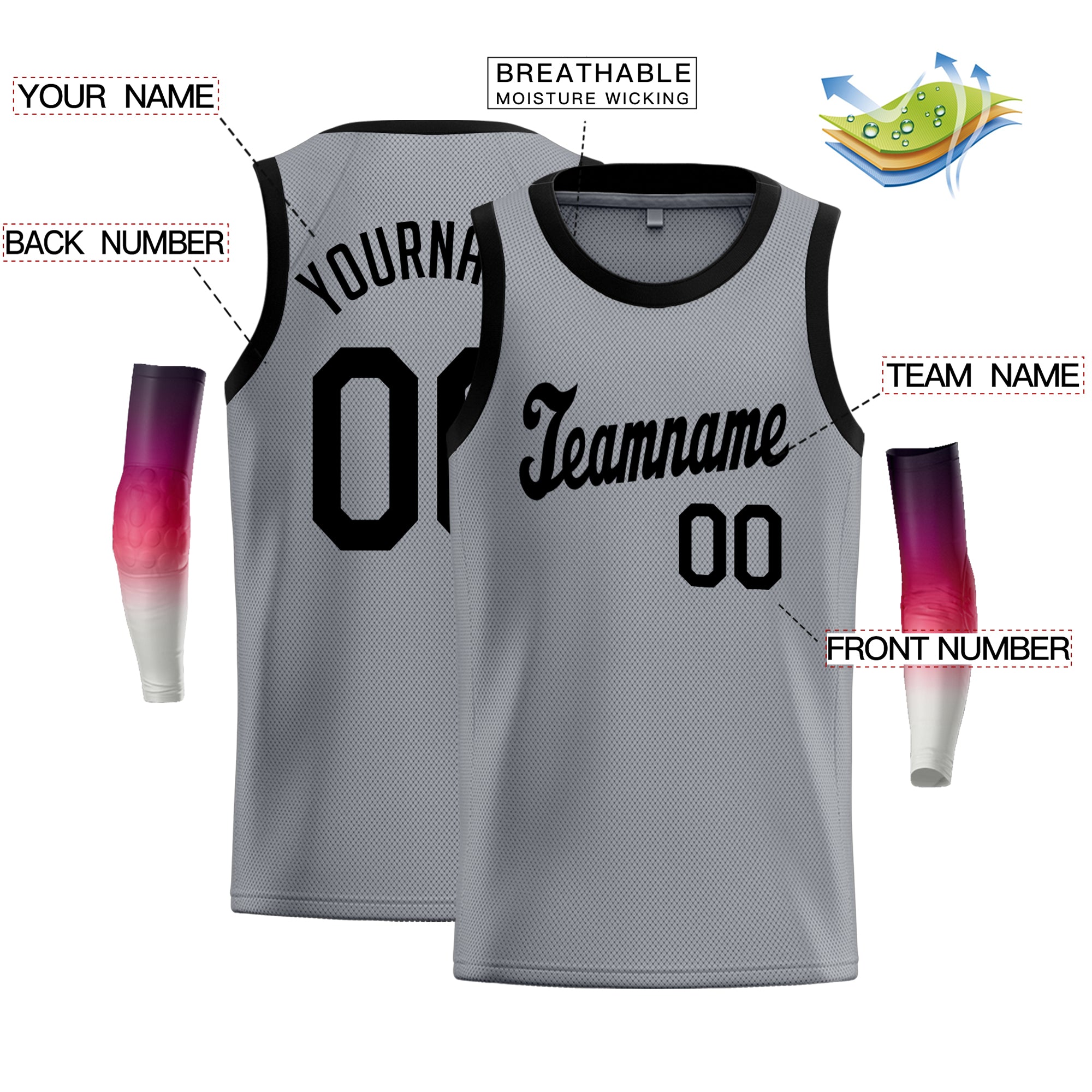 Custom Gray Black Classic Tops Men/Boy Athletic Basketball Jersey