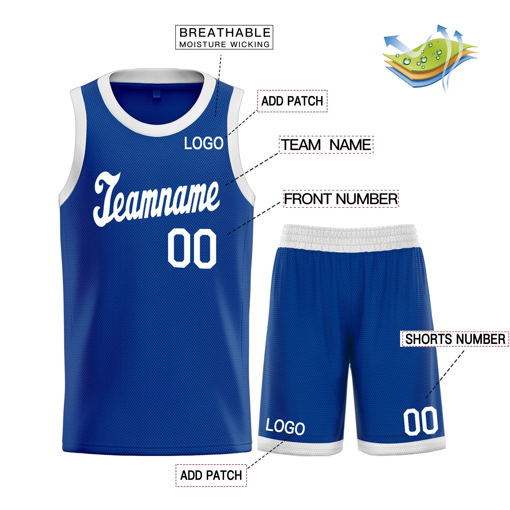 Maillot de basket-ball personnalisé Royal White Classic