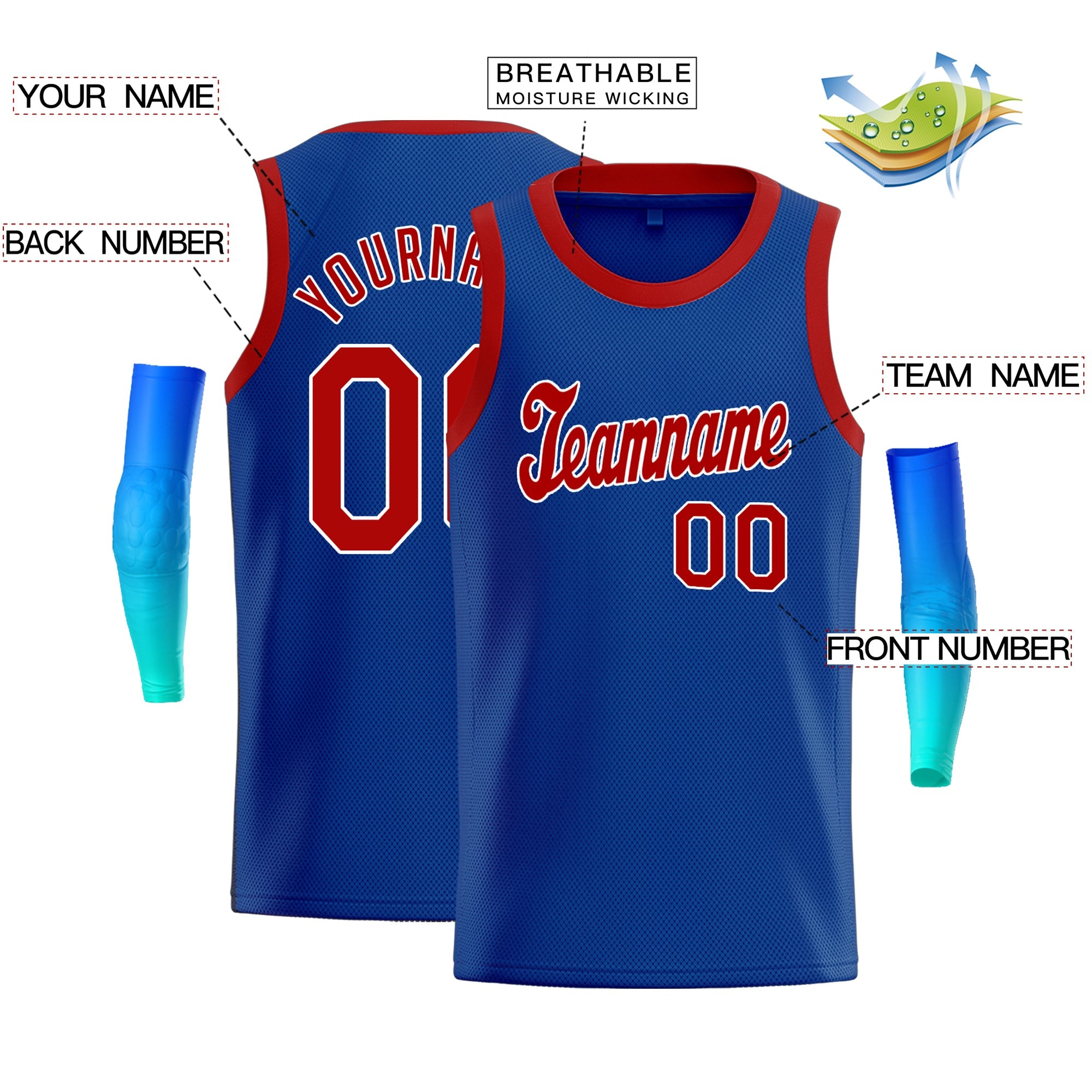 Maillot de basket-ball athlétique pour hommes/garçon, haut classique personnalisé bleu rouge-blanc