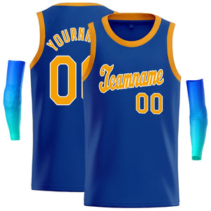 Maillot de basket-ball athlétique personnalisé bleu jaune-blanc, hauts classiques pour hommes/garçon