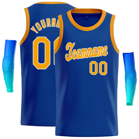 Custom Blue Yellow-White Classic Tops Men/Boy Athletic Basketball Jersey