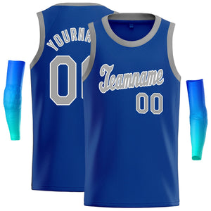 Maillot de basket-ball athlétique personnalisé bleu gris-blanc, hauts classiques pour hommes/garçon