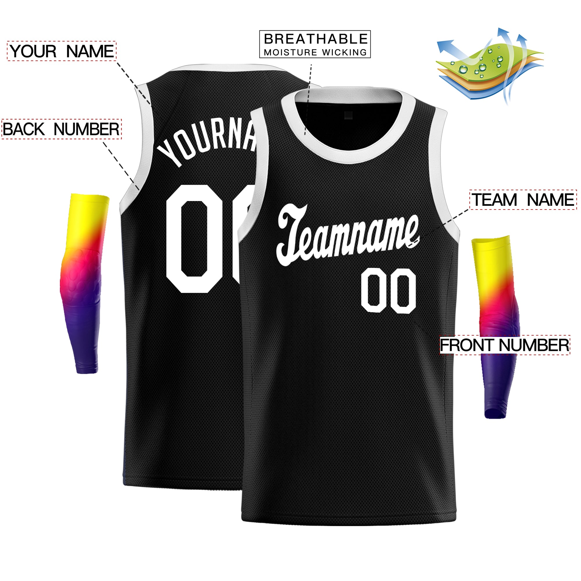 Custom Black White Classic Tops Fashion Sportwear Basketball Jersey