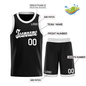 Maillot de basket-ball classique noir et blanc personnalisé