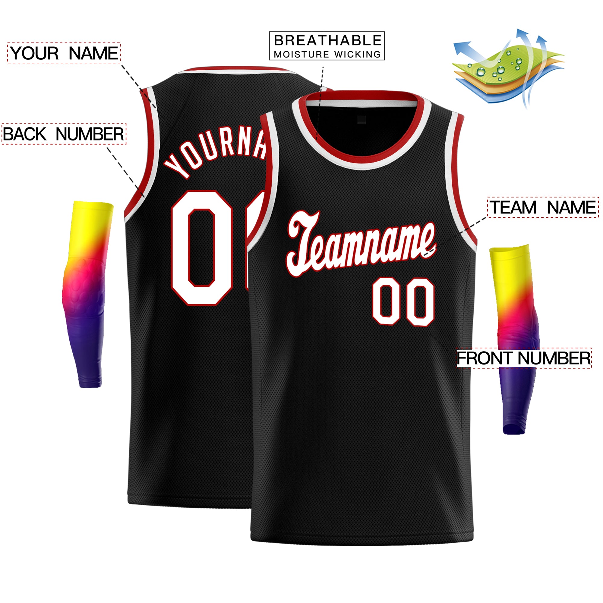 Custom Black White-Red Classic Tops Men Casual Basketball Jersey