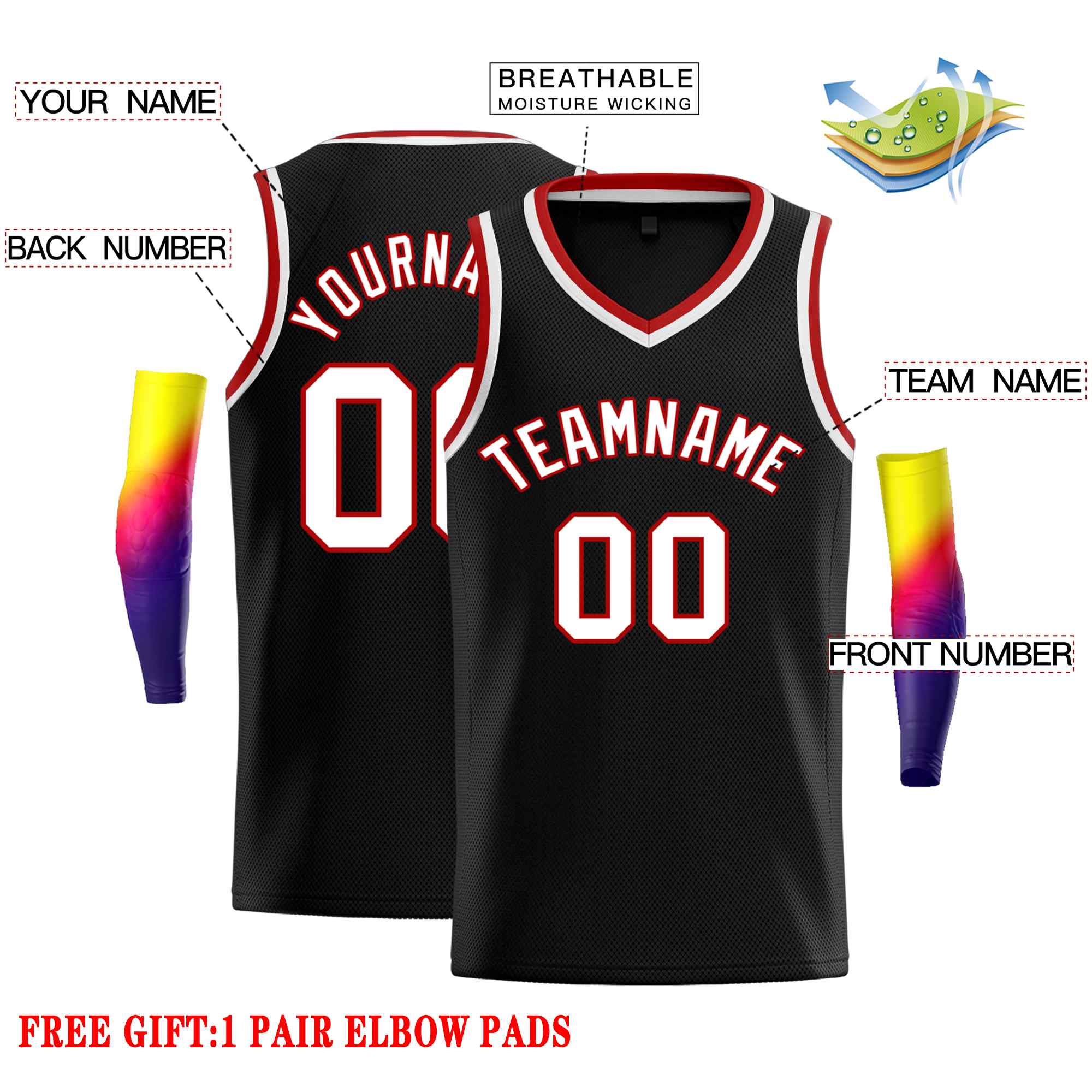 Custom Black Red-White Classic Tops Men Casual Basketball Jersey