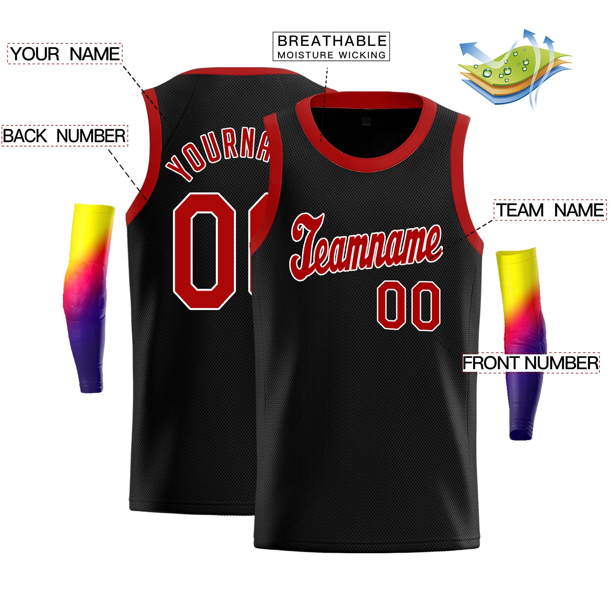 Custom Black Red-White Classic Tops Men Casual Basketball Jersey