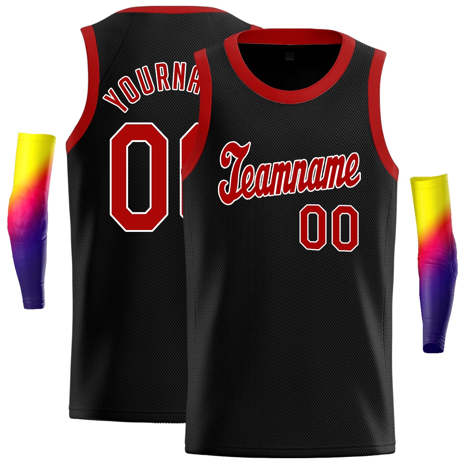 Maillot de basket-ball décontracté pour hommes, haut classique personnalisé noir rouge-blanc