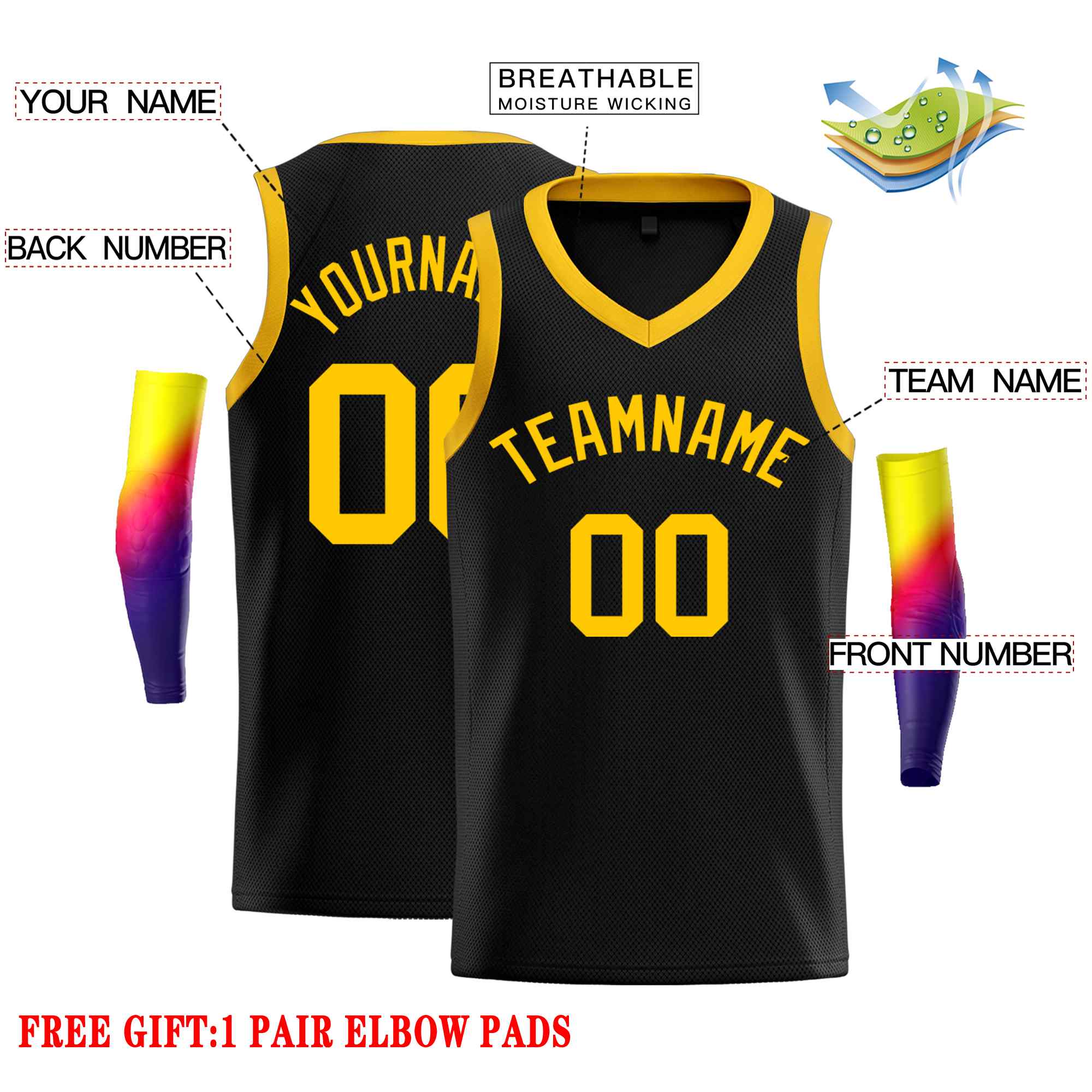 Custom Black Yellow-Classic Tops Men Casual Basketball Jersey